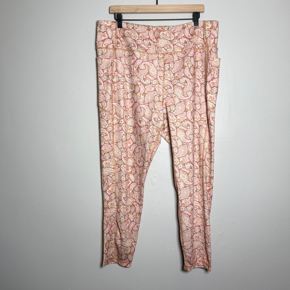 Kensie Womens‎ Ankle Leggings 3X Pink Orange Paisley Active Yoga Pilates